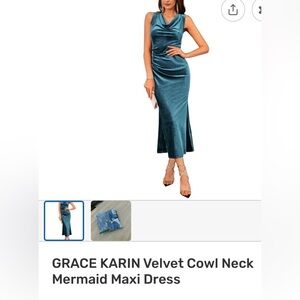 Grace Karin Blue Cowl Neck Velvet Dress